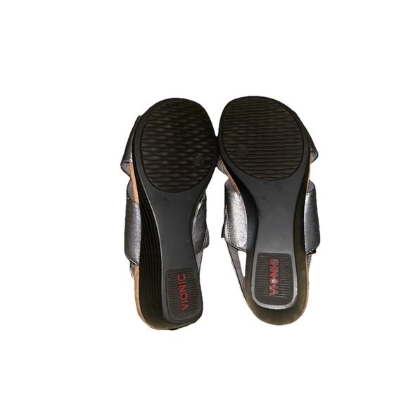 Vionic Pewter McKenna Metallic Sandal Women 7.5 Adjustable Back Silver Strappy - Picture 7 of 8